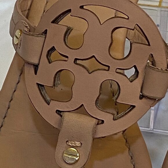 Tory Burch Miller Leather Logo Thong Sandal Nude Tan Classic Slip-On 11M - Picture 10 of 16